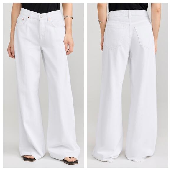re/done - NWT mid rise palazzo jeans extra wide leg denim puddle hem white - Picture 1 of 8